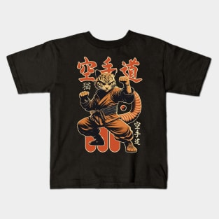 Karate Cat Illustration Typography Style Poster Kids T-Shirt